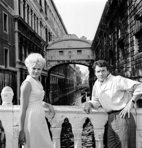 The Actress Corinne Marchand with the Actor Jean-Pierre Cassel - Venice - 1963