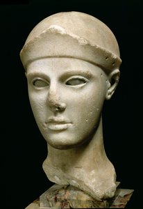 The Athena of Aegina, wearing a helmet, head of a statue, Greek, Aeginetan, c.460 BC