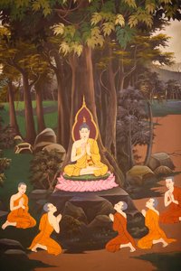 The Buddha preached His first sermon to the five monks by Unbekannter Künstler