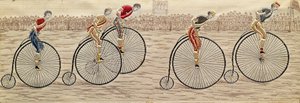 The Last Lap, Penny Farthing Race woven silk Stevengraph, by Thomas Stevens of Coventry by Unbekannter Künstler