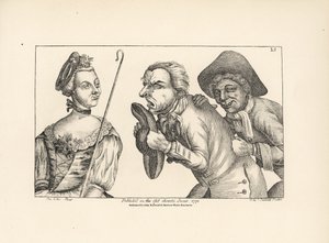The comical figures of Cimon and Mopsus with the lovely Phillida. From Colley Cibber