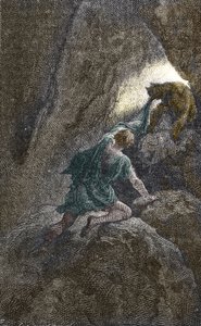 The escape of Aristomenes from the cave where he was imprisoned by Unbekannter Künstler