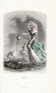 The poppy fairy sprinkles opium pods on beetles and locusts - Etching by Charles Geoffroy, based on an illustration by Jean Ignace Isidore Gerard for Les fleurs animees by Unbekannter Künstler