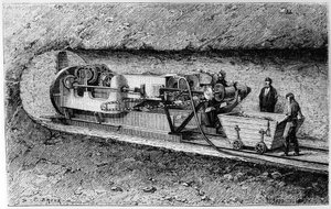 Tunnel-boring machine of Colonel Beaumont in the tunnel under Channel