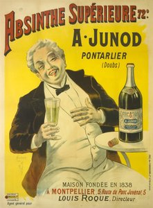 A Man Sitting at a Bistro Terrace Bursting into Laughter while Drinking a Glass of Absinthe by Unbekannt