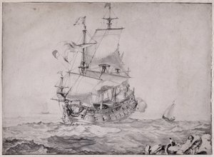 Vessels at Sea Firing the Cannon (drawing by Pierre Puget)