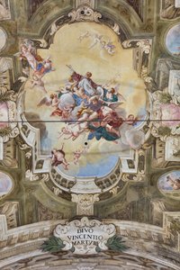 View of the vault with fresco of the Teatini Room, Chiesa di San Vincenzo, Piacenza, Emilia-Romagna, Italy