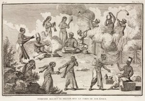 Widow about to burn herself on her dead husband
