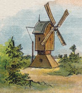 Windmill. Engraving in "Alphabet de ma petite fille". Bernardin-Bechet and Fils, bookseller-publishers, Paris, around 1895