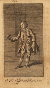 Young gentleman graciously offering/receiving a book in a panelled room by Unbekannt