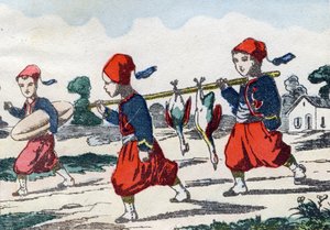 Zouaves. Engraving in "Alphabet militaire enfantin". Imagery of Pont-a-Mousson, circa 1890