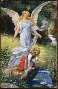 Guardian Angel Watching Over a Child, c. 1910 (Postcard)