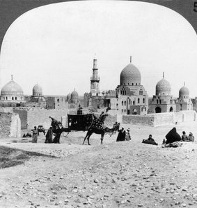 A Ship of the Desert Passing Tombs of By-Gone Moslem Rulers, Cairo, Egypt, 1905
