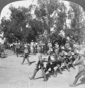 British commanders reviewing troops entering Kroonstadt, South Africa, Boer War, 1901
