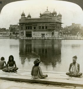 Fakirs at Amritsar, looking south across the Sacred Tank to the Golden Temple, India, c1900s