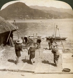 Flailing Barley Beside a Fishing Beach on the Inland Sea, Japan