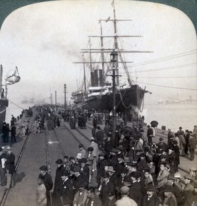 Greetings for Newcomers on the Pier Alongside the Pacific Mail SS China, at Yokohama, Japan, 1904