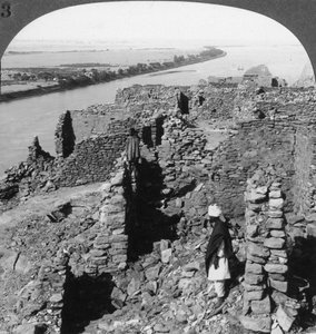 Kasr Qasr Ibrim and a View Down the Nile in Nubia, Egypt, 1905 by Underwood and Underwood
