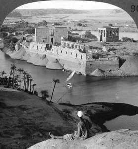 Looking down on the island of Philae and its temples, Egypt, 1905