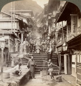 Main Street up the Steep Side of Mount Haruna at a Famous Village of Hot Springs, Ikao, Japan