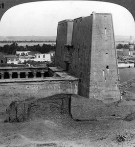 The pylon and court of the temple of Horus at Edfu, Egypt