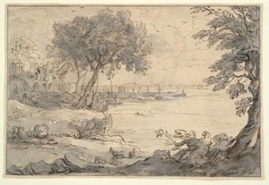 A Coastal View with Ruins and Ships by Unknown
