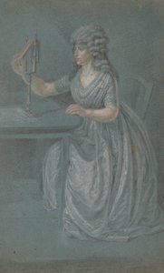 A Seated Woman Holding a Physiognotrace by Unknown