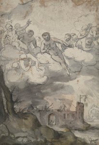 Celestial Figures Above a Castle Ravaged by Death and Devil by Unknown
