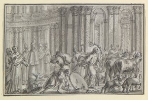 Christ Driving Moneychangers from the Temple, one of four scenes from the Life of Christ by Unknown
