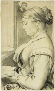Half-Length Portrait of Woman Reading by Opera Window by Unknown