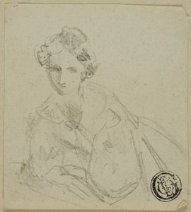 Half-Length Sketch of Woman in Evening Dress Leaning on Balustrade by Unknown