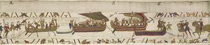 Harold crosses the Channel into the territory of Guy, Count of Ponthieu, where he is captured, Bayeux Tapestry by Unknown