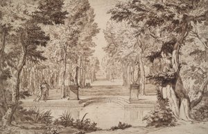 Imaginary View of a Park with Statues and Couples