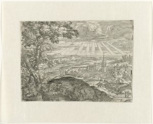 Landscape with City View and Radiant Sun by Unknown