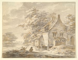River Landscape with House by Unknown
