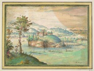 River Landscape with Man Climbing a Tree by Unknown