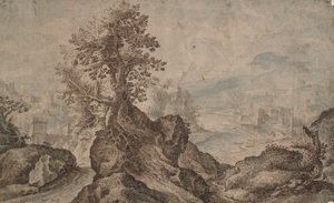 Rocky Landscape with Cities in Distance by Unknown