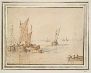 Sailboats at Anchor in Calm Water by Unknown