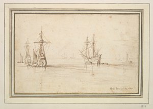 Seagoing Vessels at Anchor in Calm Water