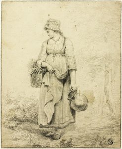 Standing Girl Holding Pitcher and Basket
