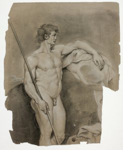 Standing Male Nude with Staff by Unknown