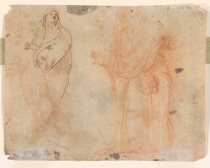 Studies of Falling Figures (recto); Studies of Figures in Draped Clothing (verso) by Unknown