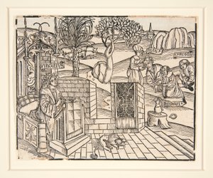The Shepherds Chromis and Mnasyle Tying Up the Sleeping Silenus. 1502. From an Illustrated Publication of Virgil by Unknown