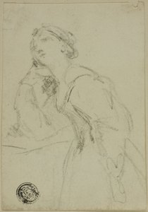 Three-Quarter Length Sketch of Woman in Evening Dress Leaning Head on Right Hand by Unknown