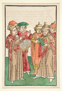 Three Christian and Three Jewish Scholars Disputing, Illustration from Der Seelen-Wurzgarten by Unknown