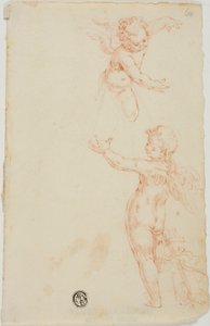 Two Winged Putti, One Flying by Unknown