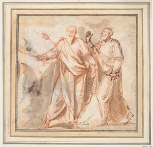 Two standing male figures (Moses and Aaron?) by Unknown