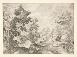 Untitled (Landscape with Figures in Boat in Foreground) by Unknown