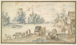 Village Street with Cattle and Carts by Unknown