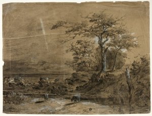 Wooded Landscape with Cows in Foreground by Unknown